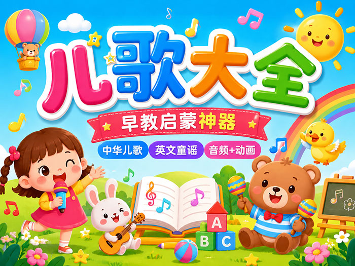 儿歌大全 高清MP3/WMA音频+英文儿歌动画MP4 宝宝早教启蒙神器 中华儿歌·巧虎·贝瓦·童年歌谣