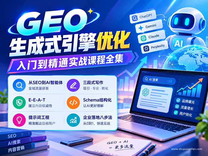 GEO生成式引擎优化入门到精通实战课程全集21集视频 | 从SEO到AI智能体全域流量获客 提示词工程 企业落地八步法 MP4