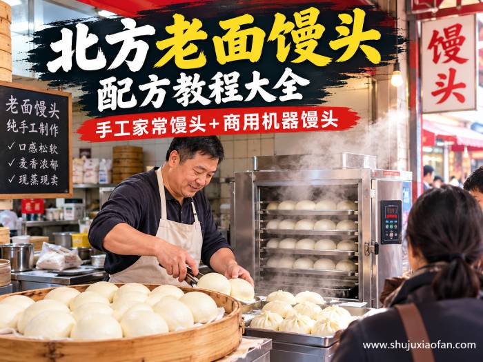 北方老面馒头配方教程大全:手工家常馒头+商用机器馒头|零基础学会发面兑碱开花馒头花卷窝窝头全套做法 MP4